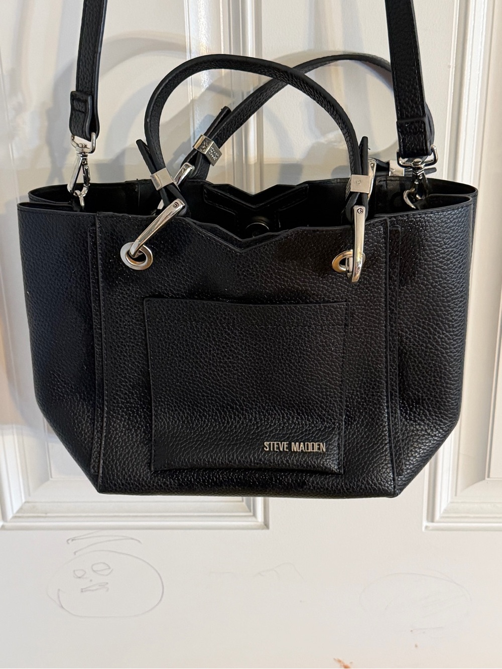 Steve Madden Black Pebbled Leather Tote with Front Pocket